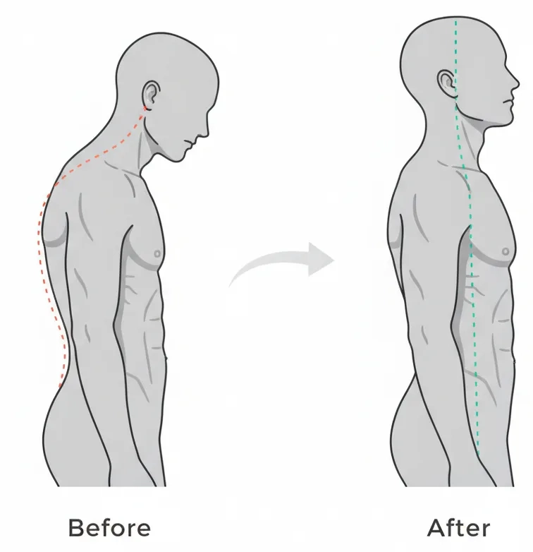 It corrects the posture that gynecomastia bent over the years