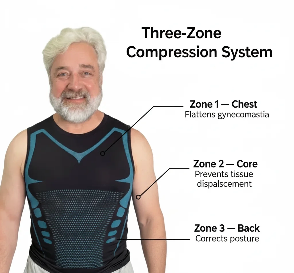 Three compression zones working together — built for glandular tissue