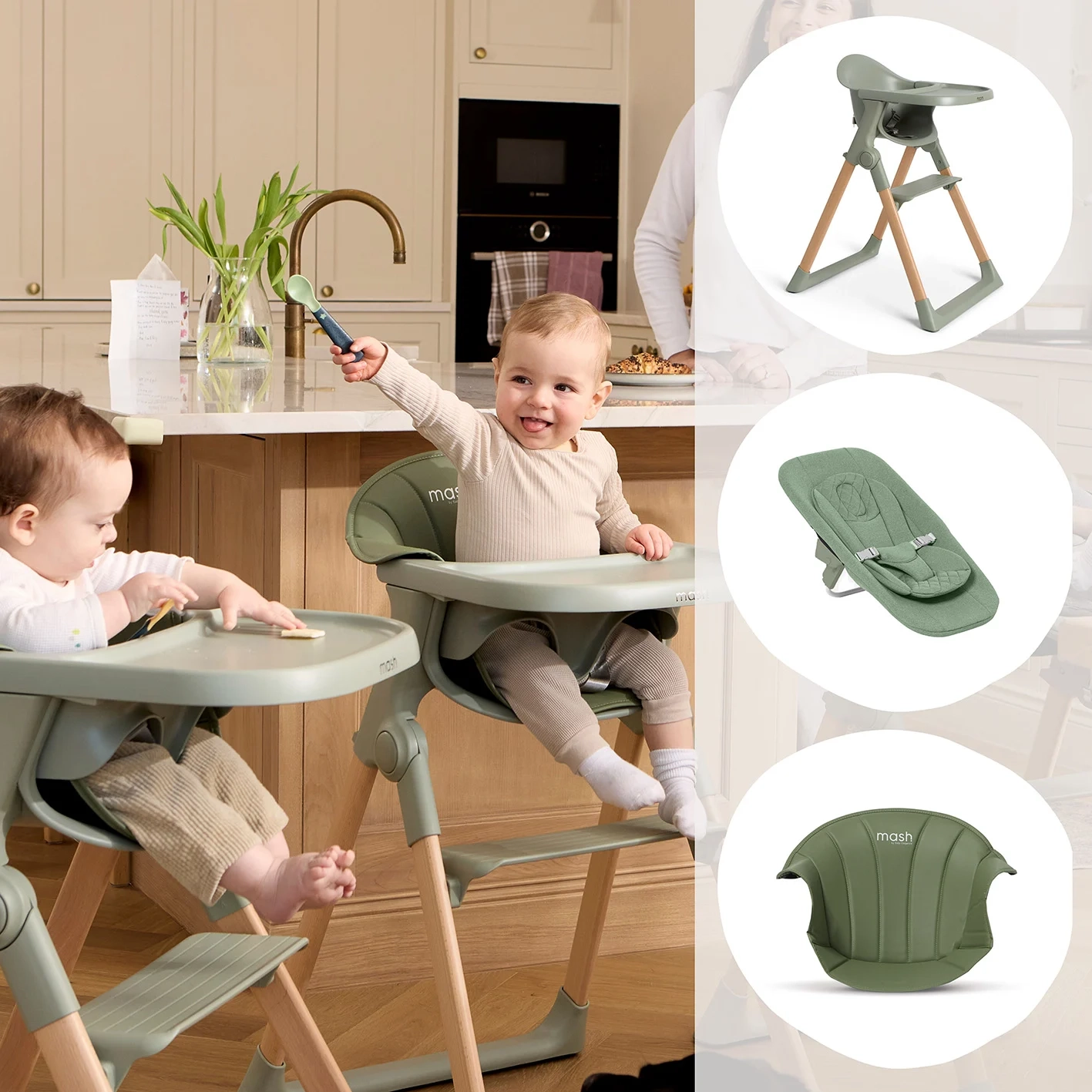 Sage High Chair, Newborn Seat & Cushion