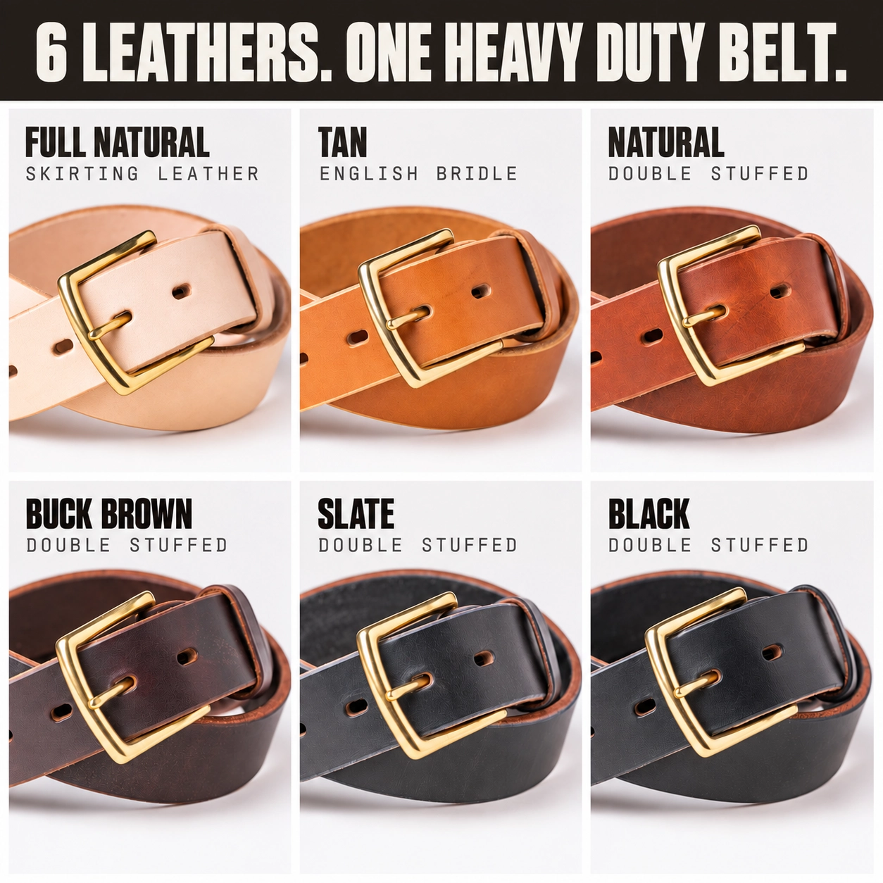 Solid brass buckle. No plating to chip off.